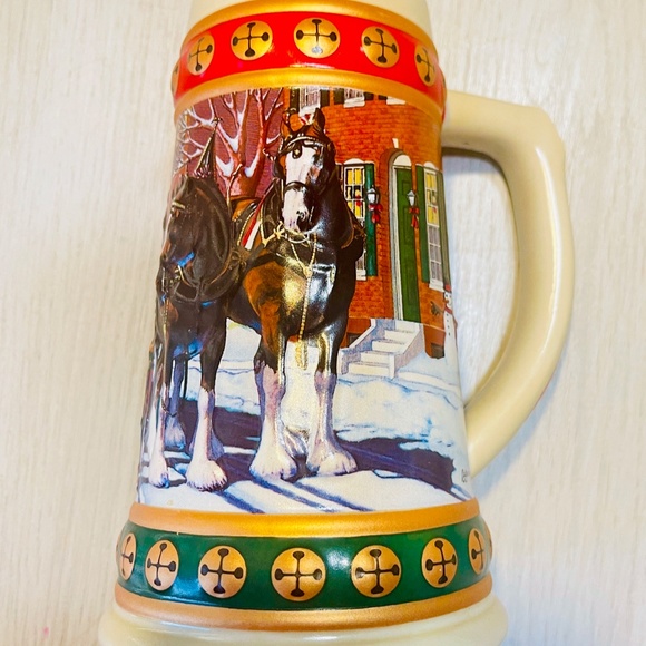 Budweiser Beer Holiday Stein Mug Christmas Clydesdale Horse Hometown Snowman Cup - Picture 2 of 11